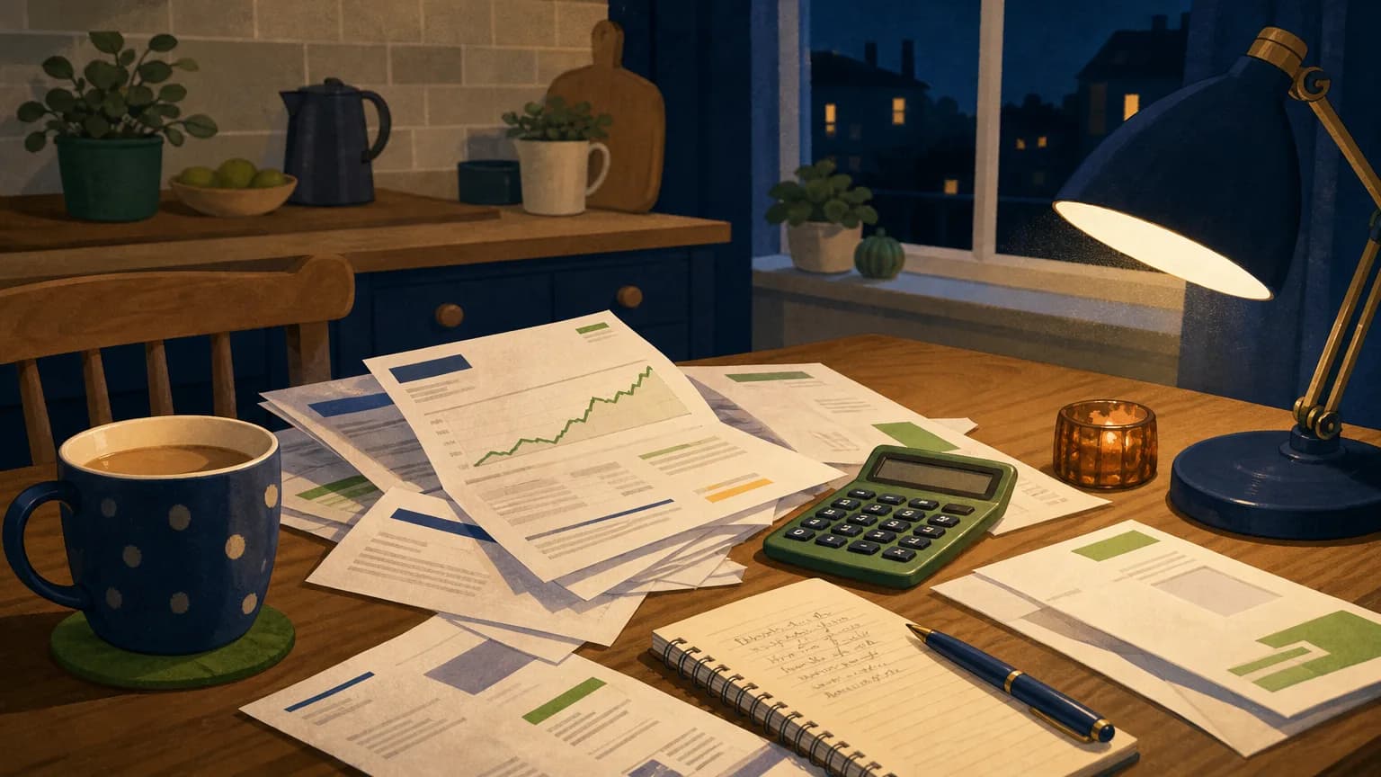 Household bills spread on a kitchen table during the cost of living crisis