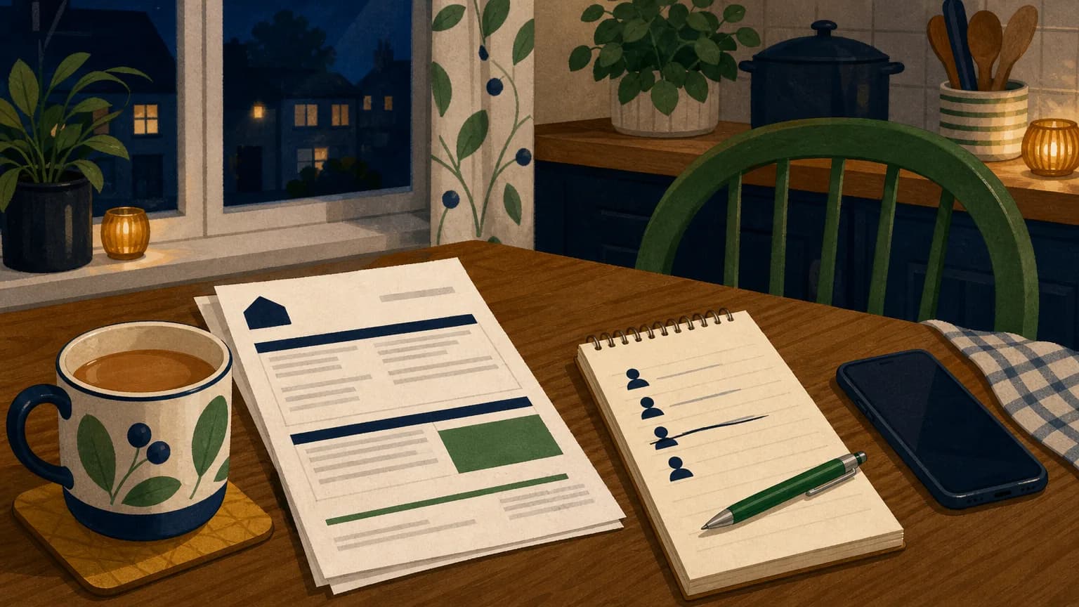 Household checking a council tax bill at the kitchen table to claim a council tax discount